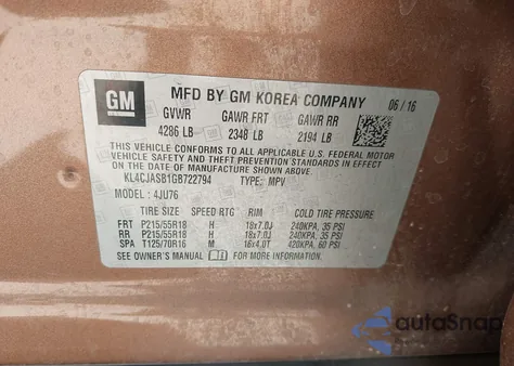 2016 Buick Encore z USA, uszkodzony, nr VIN KL4CJASB1GB722794